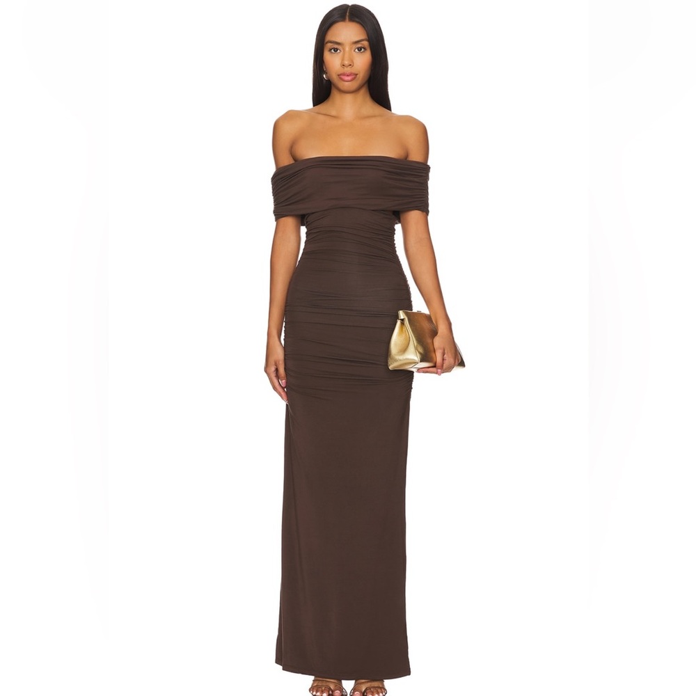 House of Harlow 1960 Strapless Chocolate Brown Ruched Gown